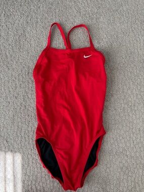 Nike Red Women’s racerback One-Piece Swimsuit with White Swoosh